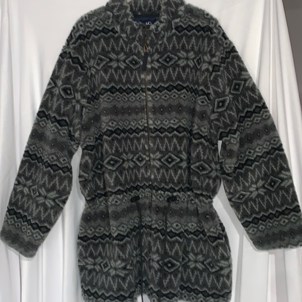 ✅DENIM&CO. LONG SLEEVE SWEATER JACKET SIZE 1X.  HAS POCKETS & TIE CINCH WAIST